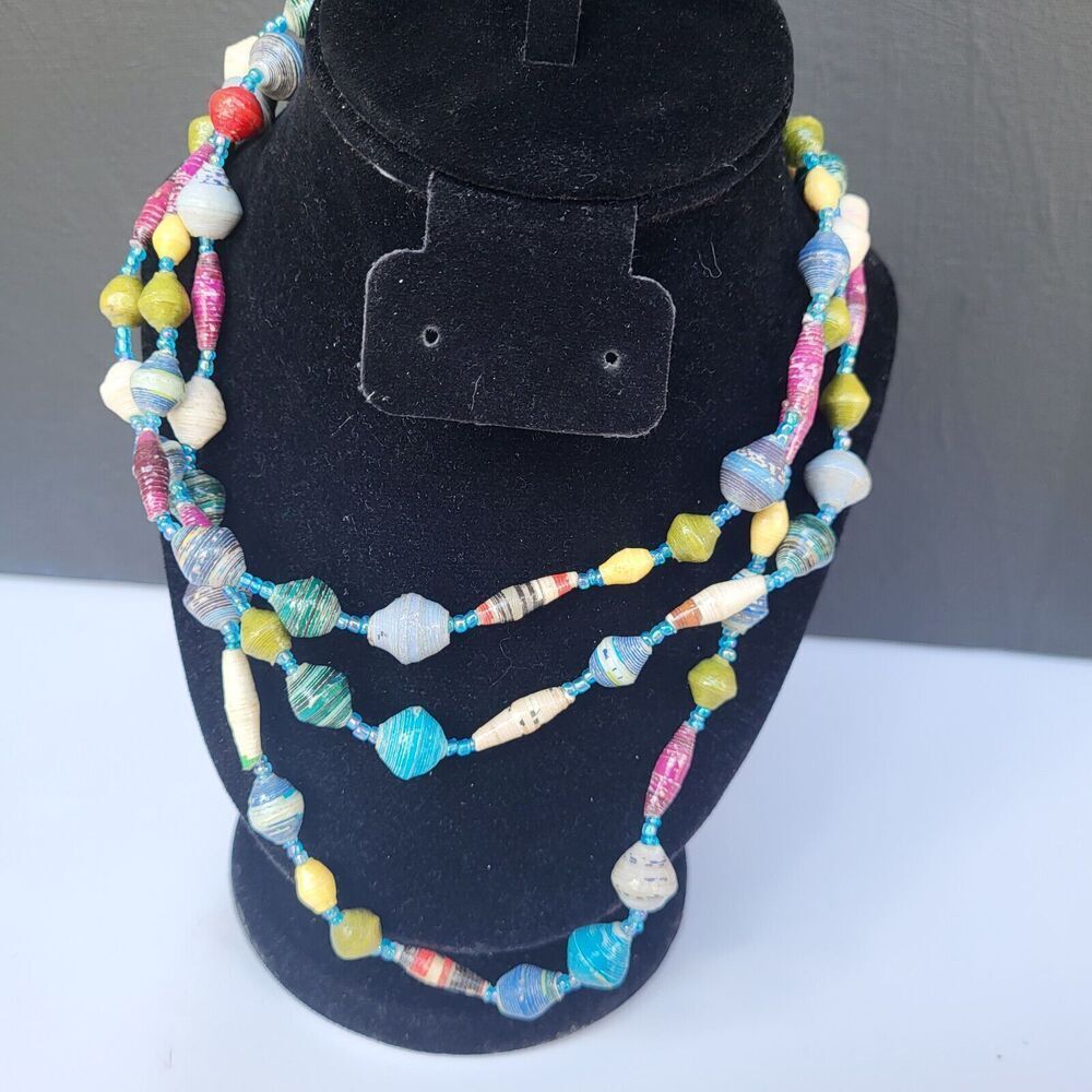 Handmade Outreach Uganda Rolled Paper Extra Long Necklace - 57"